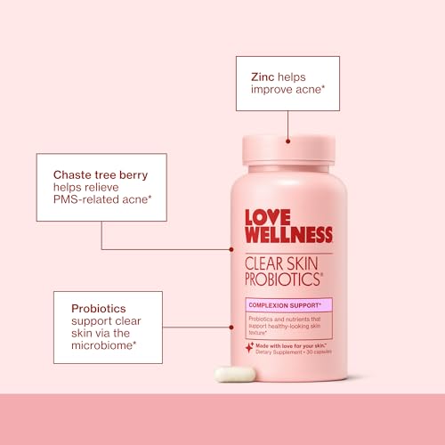 Love Wellness Clear Skin Probiotic | Clear Up Hormonal Acne Pimples, Redness & Pore Minimizer | Skin Care with Zinc, Bifidobacterium Longum & Chaste Tree Fruit Extract | Acne Treatment | 30 Count - Image 5