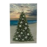 Christmas Tree on the Beach with Sand Dollars and Starfish LED Lighted Canvas Print