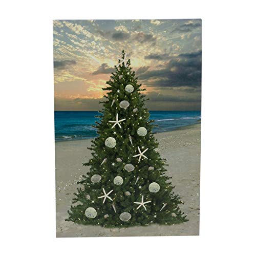 Beachcombers Coastal Life Christmas Tree on The Beach with Sand Dollars and Starfish LED Lighted Canvas Print