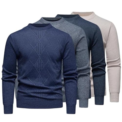 Men's Crew Neck Long Sleeve Knit Sweater Diamond Pattern Comfortable Top for Everyday Casual Wear2