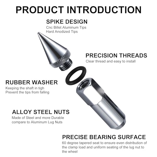 Image of SINGARO 20PCS M12X1.5 Wheel Lug Nuts, Cap Spiked Extended Tuner 60mm Aluminum Wheels Rims Lug Nuts (Gray)