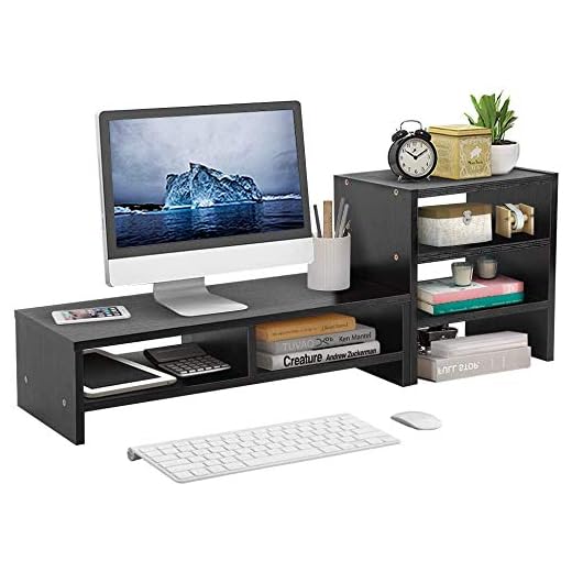 Suporte para monitor de laptop para computador organizador de armazenamento de madeira para mesa + prateleira de 3 camadas para laptop suporte para TV de mesa organizador de armazenamento de madeira para monitor sentado (preto#2)