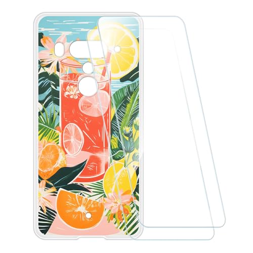 ESCAMOT Funda Estampada + 2 Protectores de Pantalla Vidrio Templado Compatible con HTC Exodus 1, Carcasa Suave Antigolpes y Película HD (Verano)