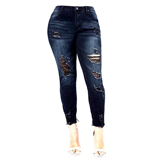 Jack David/Wax Jeans L,Square Womens Plus Size Stretch Distressed Ripped Blue Skinny Denim Jeans (14=XL, American Bazi Rjl-971-ip Distressed.Black.)