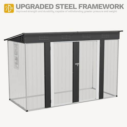 Image of DWVO 9x4 FT Oversized Storage Shed, Metal w /Window & Lock - Dark Gray | Heavy-Duty Steel w / Sloped Roof, Ideal for Bicycles, Tools, Lawn Gear, Backyard, Patio, Garage