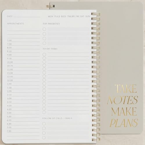 Beautiful Daily Planner And Notebook With Hourly Schedule - Spiral Notepad