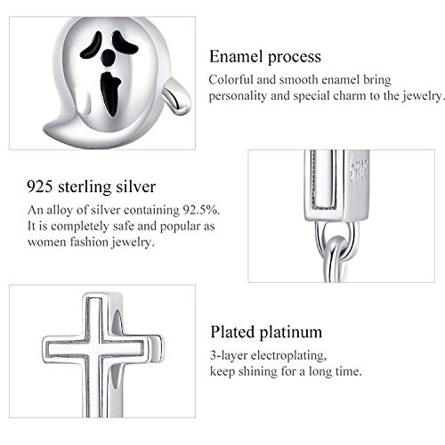 Halloween Ghost Charm Skull Charm 925 Sterling Silver Black Cat,Haunted House, Pumpkin Charm Fit Pandora Style Bracelet,Gifts for Halloween3