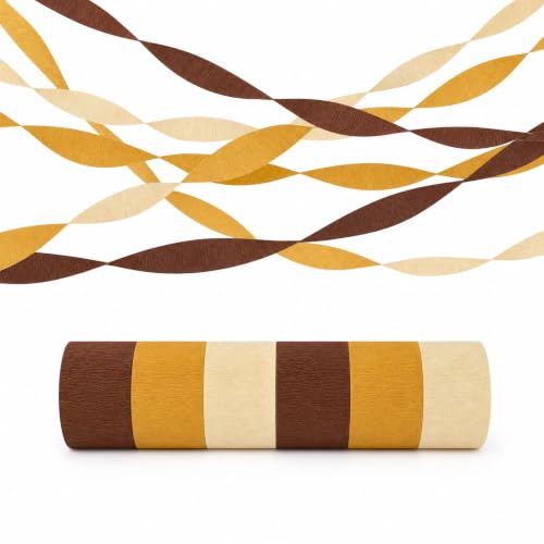 Image of Capesaro 6 Rolls Brown Crepe Paper Streamers Party Streamer, Neutral Brown Crepe Paper Party Streamers for Boho Rustic Wedding Party,Baby Shower Gender Neutral Birthday Party Decorations