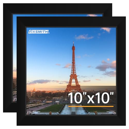 FIXSMITH 10x10 Picture Frame Set of 2 Photo Frame with HD Plexiglass Display Pictures 8x8 with Mat or 10x10 Without Mat Black Picture Frames Collage Wall Decor Gallary Wall Frame