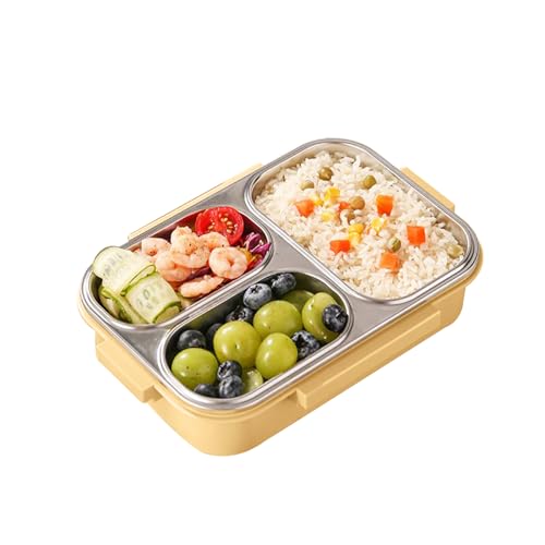 Clunch コンテナ | ステンレス製スナックホルダー - 三つに分かれた漏れ防止フードホルダー 子供の食事準備 お弁当 ピクニック 通勤 旅行 幼稚園 飛行機