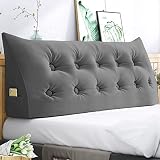 Mjkone Reading Pillow Bed Wedge with Side Pockets, Velvet Bolster Pillow Headboard, Bed Back Pillow