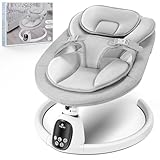 T TICCI Baby Swings for Infants, 5 Speed Bluetooth Baby Bouncer, Motorized Bluetooth Swing, Built-in 3 Timer Settings, Music Speaker, Remote Control, 0-6 Months, Grey