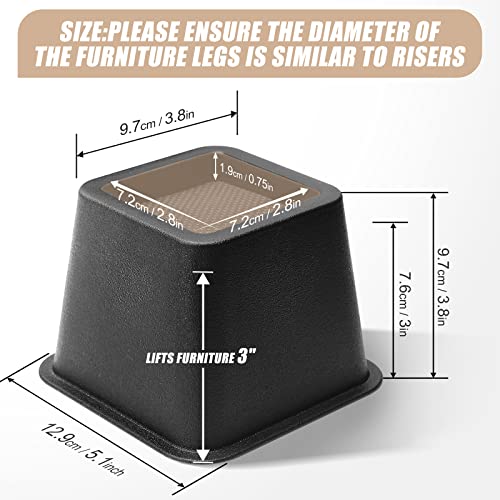 Usion Bed Risers 3 Inch,6 Pack Heavy Duty Bed Lifts Risers With Non-Slip Pad Up To 3300 Lbs,Furniture Risers For Couch,Sofa,Chair,Table, Desk(Black) #TOP3
