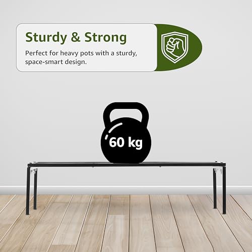 Image of Amazon Brand - Solimo Folding Metal Plant Stand (Pack of 2, Black) - Heavy-Duty, 60 kg /Shelf Load Capacity, 20 x 58 x 15 cm, Indoor & Outdoor Use