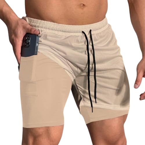 Kit 3 Short Treino Dry Fit Térmico 2 em 1 com Bolso para Celular e Porta-Toalha Fitness Academia (BR