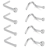 QZKJQDD 8 piercings de nariz de acero inoxidable, aretes de nariz plateados, sacacorchos y diamantes de acero inoxidable en forma de L, anillos de nariz pequeños para mujeres y hombres
