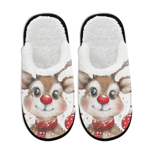 Fuzzy Slippers Women Men Xmas Funny Reindeer Santa Snowman Christmas Tree Snowflake Slipper Winter Plush Slip on Cozy Memory Foam House Shoes Women Indoor and Outdoor Holiday Party Gifts