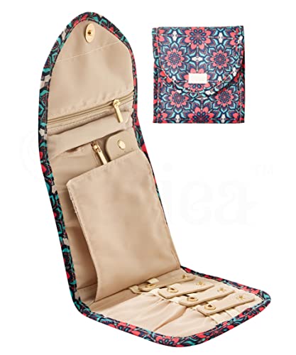 Periea 'Cleo' Organisateur de Bijoux en Rouleau de Voyage - Boucles d’oreilles portables, Collier et Bagues Protecteur de Pochette (Floral Rétro, Petit) Cover