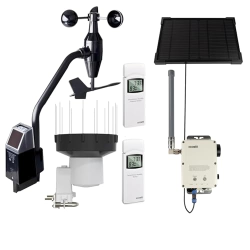 ECOWITT WS6212S Estación meteorológica doméstica, pasarela 4G y Wi-Fi WS6210S con panel solar, sensor exterior 4 en 1 WS68 + pluviómetro WH40H + medidor de temperatura y humedad WN32