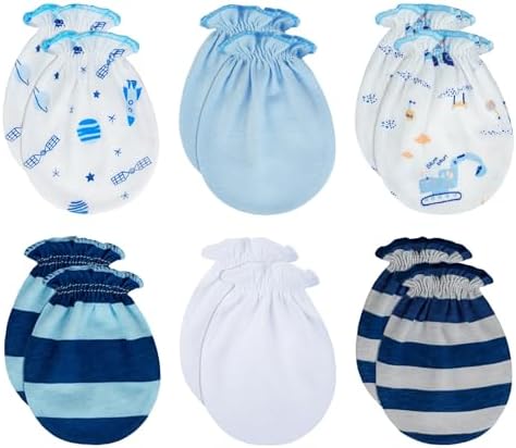 RATIVE Newborn Baby Cotton Gloves Sleep Sleeping No Scratch Mitten Mittens Mitts Set for 0-3 0-6 Months Boy Boys Girl Girls (6 Pairs/MB-67)