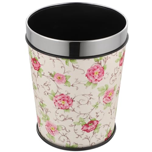 Artibetter Papelera Baño de Estilo Retro sin Tapa Cubo de Basura de 5L Aro de Acero Inoxidable Papelera Decorativa para Dormitorio y Sala Base Antideslizante y Diseño Floral