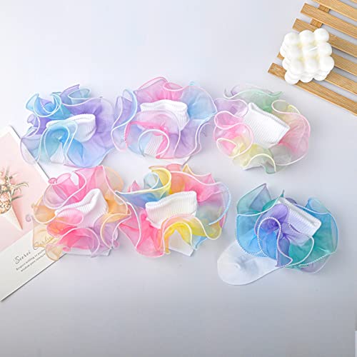 Hopply Toddler Girls Double Lace Socks Turn Cuff Shimmering Big Ruffle Rainbow Style Dress Lace Socks for Infant Kids4