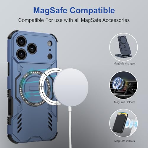 Image of amazon basics Back Case Cover for iPhone 17 Pro Max | Magnetic Case with Built-in Metal Ring | Supports Mag-Safe Charger, Wallet & Car Mount | Shockproof Hybrid PC + TPU | Blue