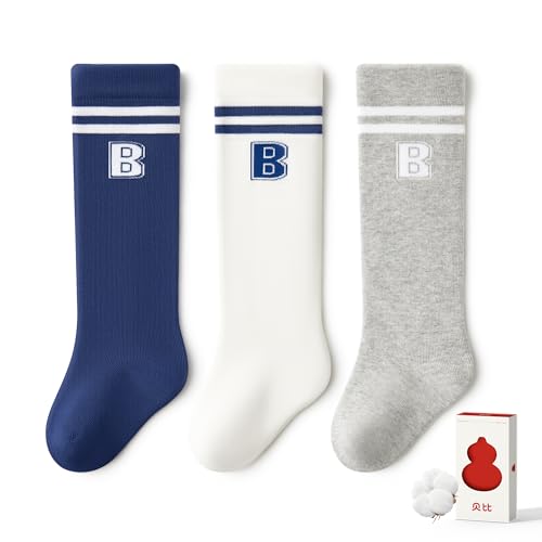 Beibi 3 PCS Baby Socks, Toddler Knee High Socks, Organic Cotton Newborn Stockings for Little Girls & Boys, Infants Kids