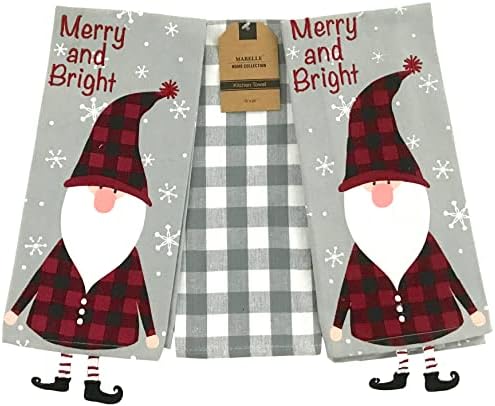 Nantucket Home Juego de toallas de cocina de Navidad de invierno bordado Let It Snow Fun con colgantes de copos de nieve azules y blancos