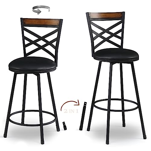Katdans Black Bar Stools Set Of 2 Swivel Barstools With Back Counter Height Kitchen Island Stools 24"-29" Adjustable Seat Height For Bar, Pub, Bistro, Kitchen, Restaurant, Ks210516Bl #TOP6
