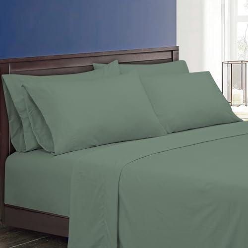 Image of ROYALE LINENS 4 PC Queen Sheets Set - Soft Brushed 1800 Microfiber Bedding - 1 Fitted and 1 Flat Sheet, 2 Pillowcase - Wrinkle Free & Fade Resistant - Hotel Luxury Bed Sheets Set (Green Bay, Queen)
