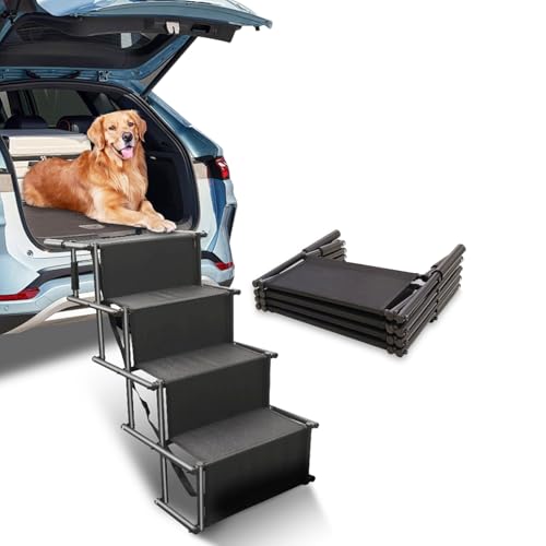 Rampa per Cani Pieghevole,Scaletta per Cani 4 Gradini,Rampa per Cani Auto,Fino a 80kg,Scala per Cani di Taglia Grande con Superficie Antiscivolo,per Tutti i Veicoli,per Grandi e Piccoli Cani (nero, L)