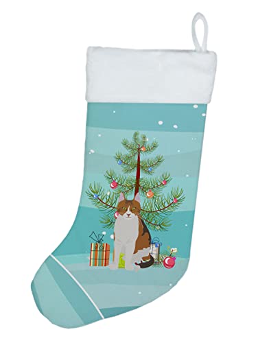 Caroline's Treasures CK4740CS Aegean Cat Merry Christmas Christmas Stocking Fireplace Hanging Stockings Christmas Season Party Decor Family Holiday Decorations