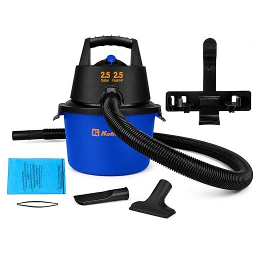 Koblenz WD-2.5 L Portable Wet/Dry Vacuum, 2.5 Gallon 2.5HP Wall Mountable, Blue+Black, 5 Year Warranty