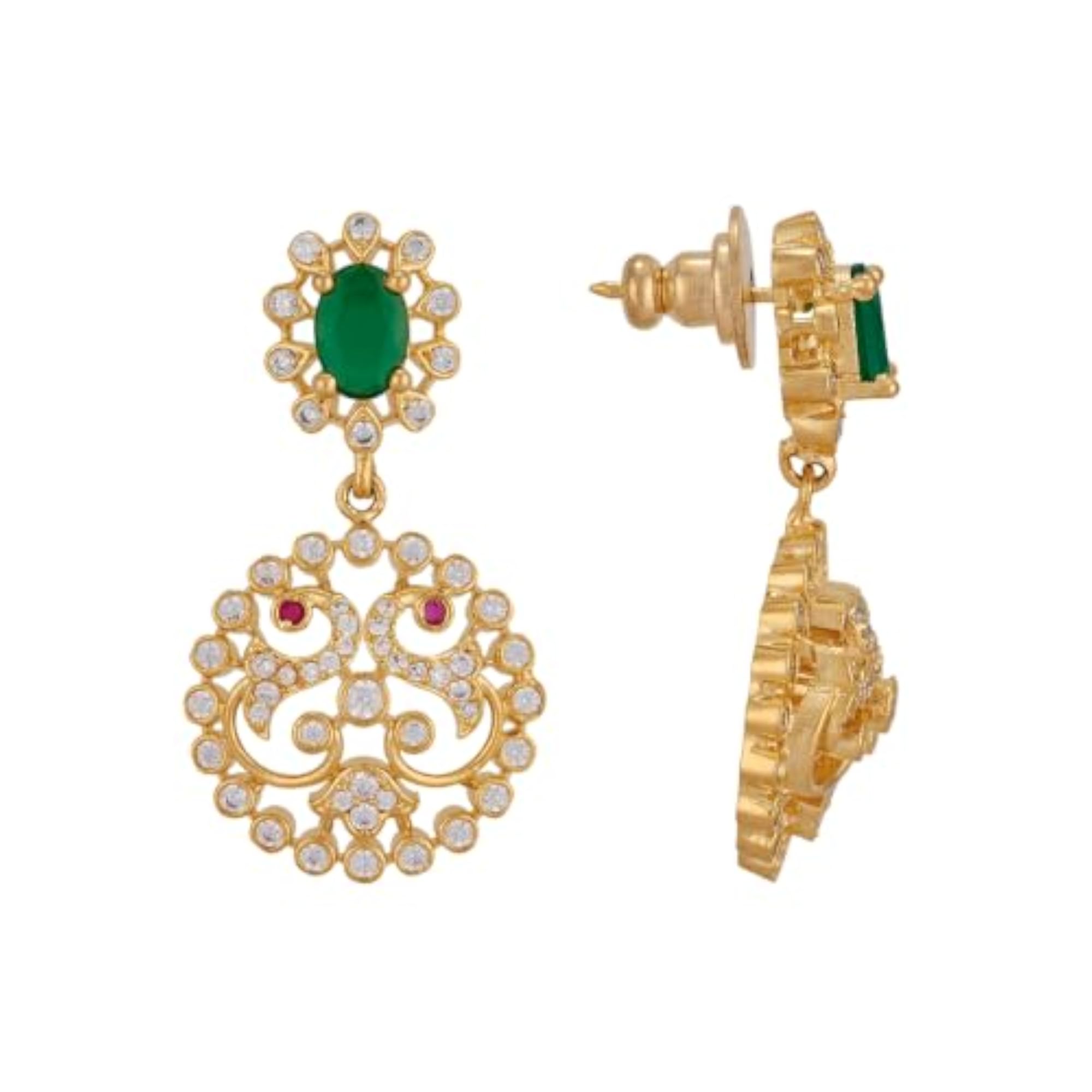 Women's Ruby-Green Gold Plated Zircon Hanging Earrings