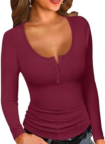 ANRABESS Long Sleeve Henley Shirts for Women Thermal Fleece Tops Knit Fitted Basic T-Shirts 2025 Fall Winter Warm Undershirts