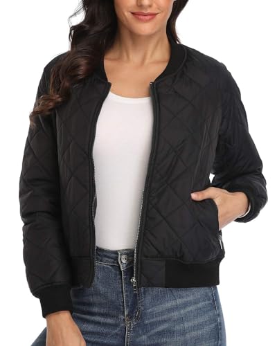 andy & natalie Women's Bomber Jacket Fashion Quilted Casual Lightweight Bomber Jakcets Zip up Outerwear Jacket with Pockets2