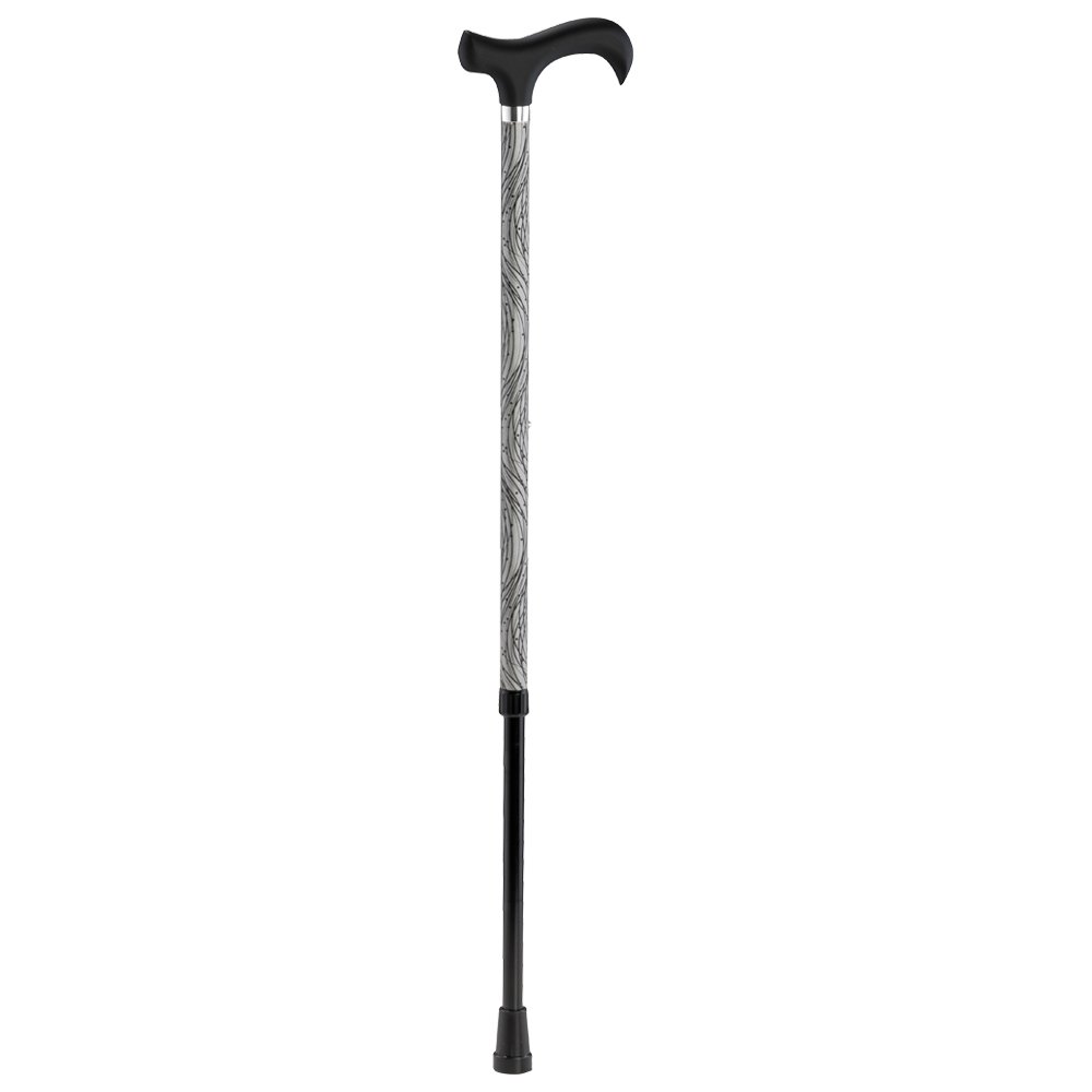 Ossenberg Reflektierender Leichtmetallstock mit Derbygriff - Spazierstock für Damen und Herren - 10-Fach höhenverstellbar - Wanderstock bei Dunkelheit - schwarz/Silber