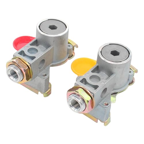 Kupplungskopf M16 mit Filter ohne Ventil Set Druckluftkopf rot gelb M16x1,5 mit Staubkappe für LKW Zugmaschine Traktor Druckluft Motorwagen Zugfahrzeug Traktoren Bremse Anhänger Auflieger M24 x 1,5