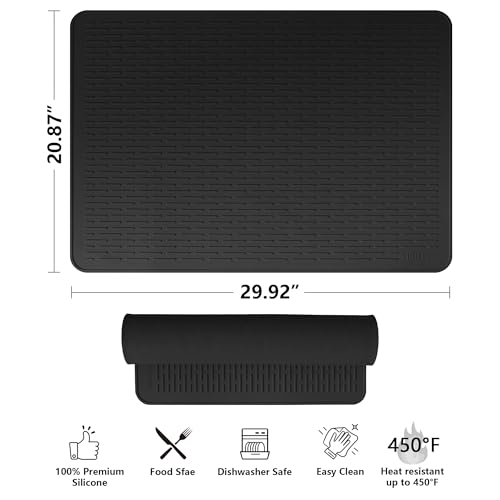 Image of YUHFERA Stove Top Cover for Electric Stove - Silicone Stove Mat for Glass Top, Glass Cooktop Protector, XL Dish Drying Mats for Kitchen,Oven Covers for Electric Stove (Black,30 x 21)