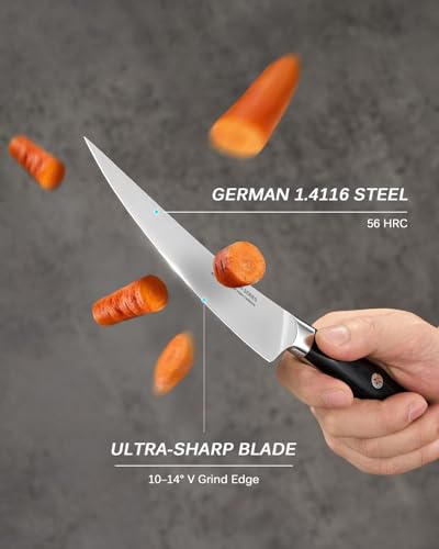 Image of KYOKU 6 in. Japanese Boning Knife, Samurai Series Wide Curved Knife for Boning with Pakkawood Handle, German 1.4116 Stainless Steel Full Tang Meat Deboning, with Protective Sheath & Gift Box