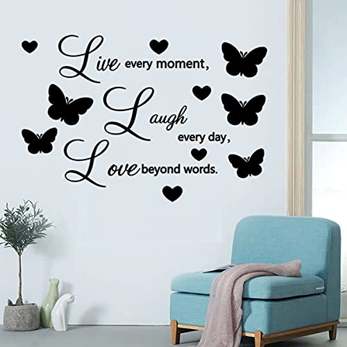 Wall Decor Motivational Wall Sticker Saying Live Every Moment, Laugh Every Day, Love Beyond Words, Inspirational Wall Quotes Decals, DIY Art Wall Decal for Home Living Room Bedroom Nursery Coffee Shop Decorations.