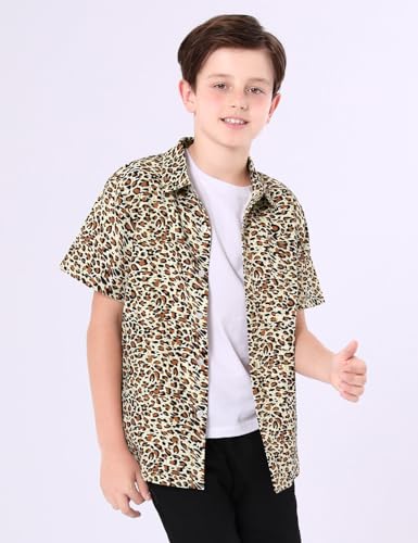 Image of COSLAND Boys' Animal Print Hawaiian Shirt Kids' Novelty Button Down Shirt, X-Small-Large