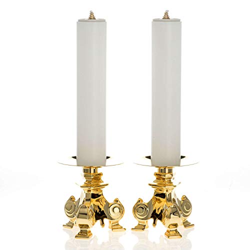 Pair of Candle Holders in Brass with Liquid Candle, 15 cm