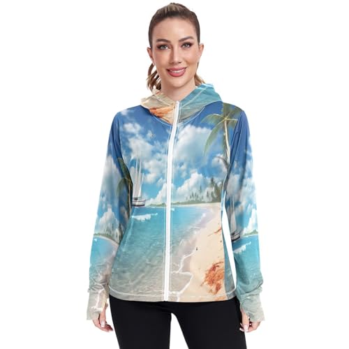 Kigai Shells Women's UPF 50+ Sun Protection Hoodie Jacket Zip Long Sleeve Sun Shirt for Gardening Hiking Outdoor