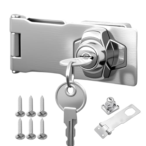 Novocloud 2 Pièces Cadenas Moraillon de Verrouillage avec Clé et Vis, Serrure Boîte aux Lettres, Moraillon de Cadenas Inox, Loquet Sécurité pour Porte Tiroirs Armoires Casier Penderie (4 Pouces)