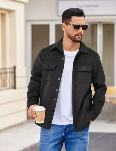 COOFANDY Men's Flannel Jacket Long Sleeve Plaid Shirt Jackets Button Down Fleece Shacket Casual Fall Soft Outwear3