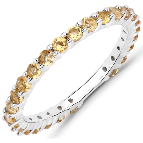 Citrine Ring, Natural Citrine Rounds Full Eternity Band Ring in .925 Sterling Silver, November Birthstone, Engagement Ring - Main Image