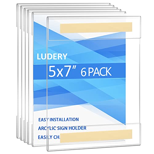 Ludery Acrylic Sign Holder 5 X 7 Wall Mount, Wall Mount Sign Holders, Clear Acrylic Frame With 3M Tape Adhesive, Plastic Wall Sign Holder For Office, Home, Restaurant-Vertical (6 Pack) #TOP4