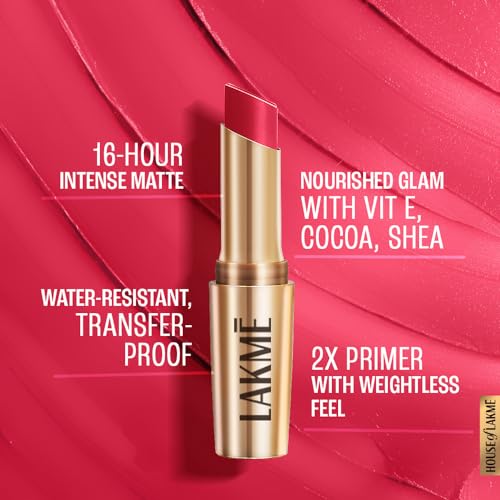 Image of Lakme Powerplay Priming Matte Lipstick, Smooth Matte Finish, Lightweight Lipstick, Smudgeproof, Lasts 16hrs, Hydrates Lips, Ruby Rush, 3.6g (Pack of 2)